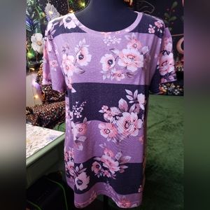 Purple and black striped floral tee